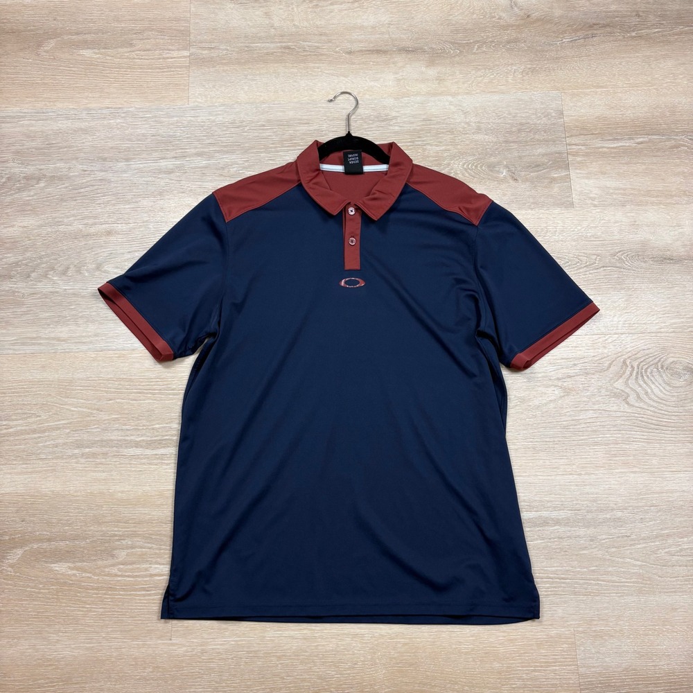 Oakley‎ Performance Polo Shirt Navy Blue Maroon Colorblock Men's Large
